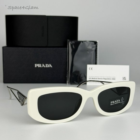 NEW Prada PR14YS 1425S0 Talc Dark Grey Rectangle Unisex Sunglasses - Picture 3 of 14